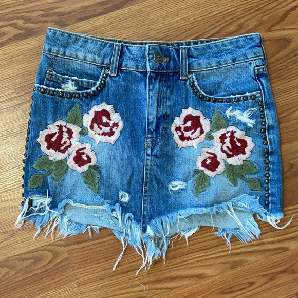 Free People Wild Rose Denim Mini Skirt - Picture 2 of 5